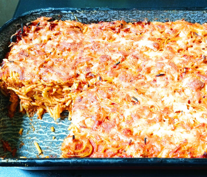 Rakott magyaros húsos spagetti, olaszos lendülettel
